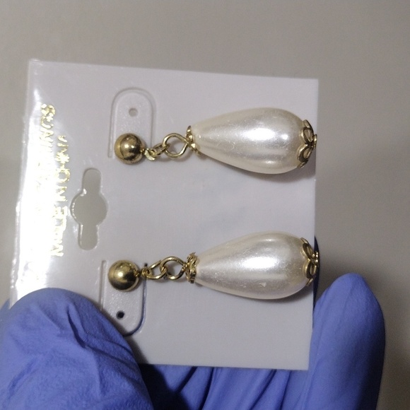 Women's Polished Gold-tone Off-White Long Beads Design Drop Dangle Earrings, #5 - Picture 4 of 5